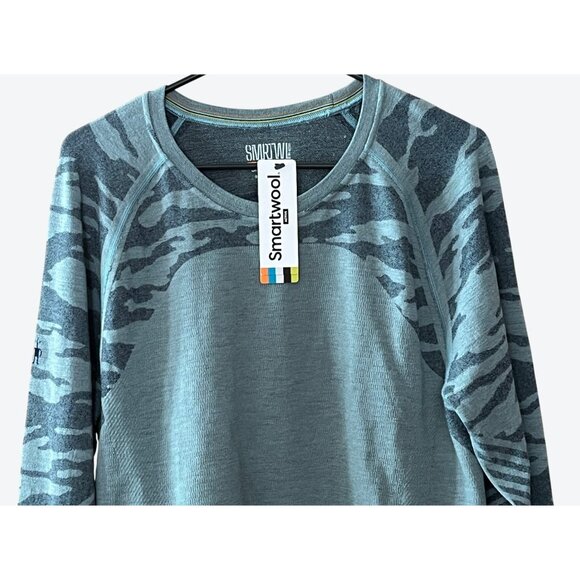 Smartwool Intraknit Men's Crew Neck Merino Wool Blend Sweater Gray Camouflage - Picture 2 of 10